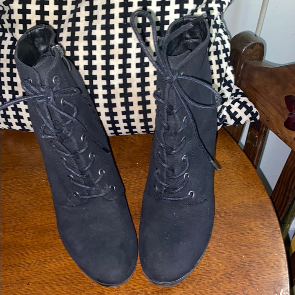 Xappeal Black Lace Up Boots with Suede Material and Rounded Toe